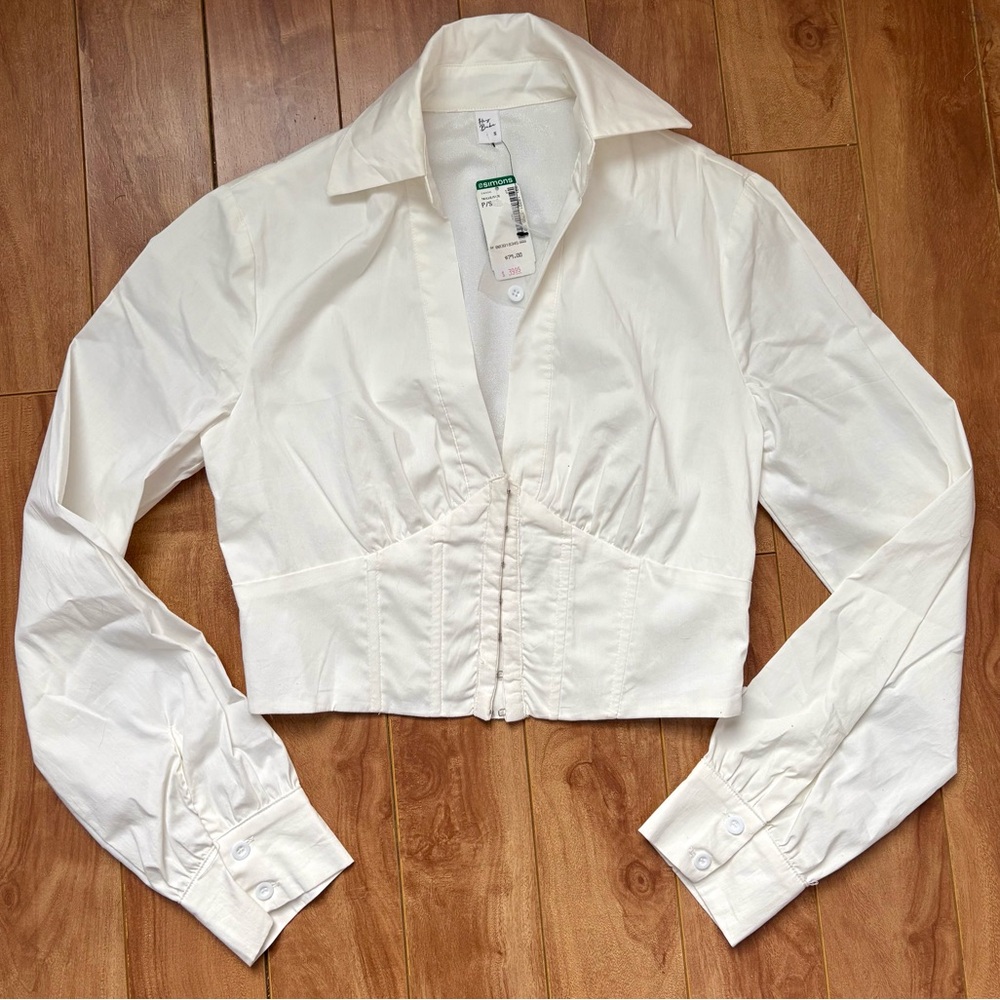 Simons White Crop Collared Blouse